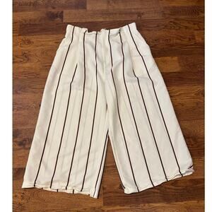 A New Day Women's Cropped Wide Leg Striped Pants Ivory Size XL Everyday Chic